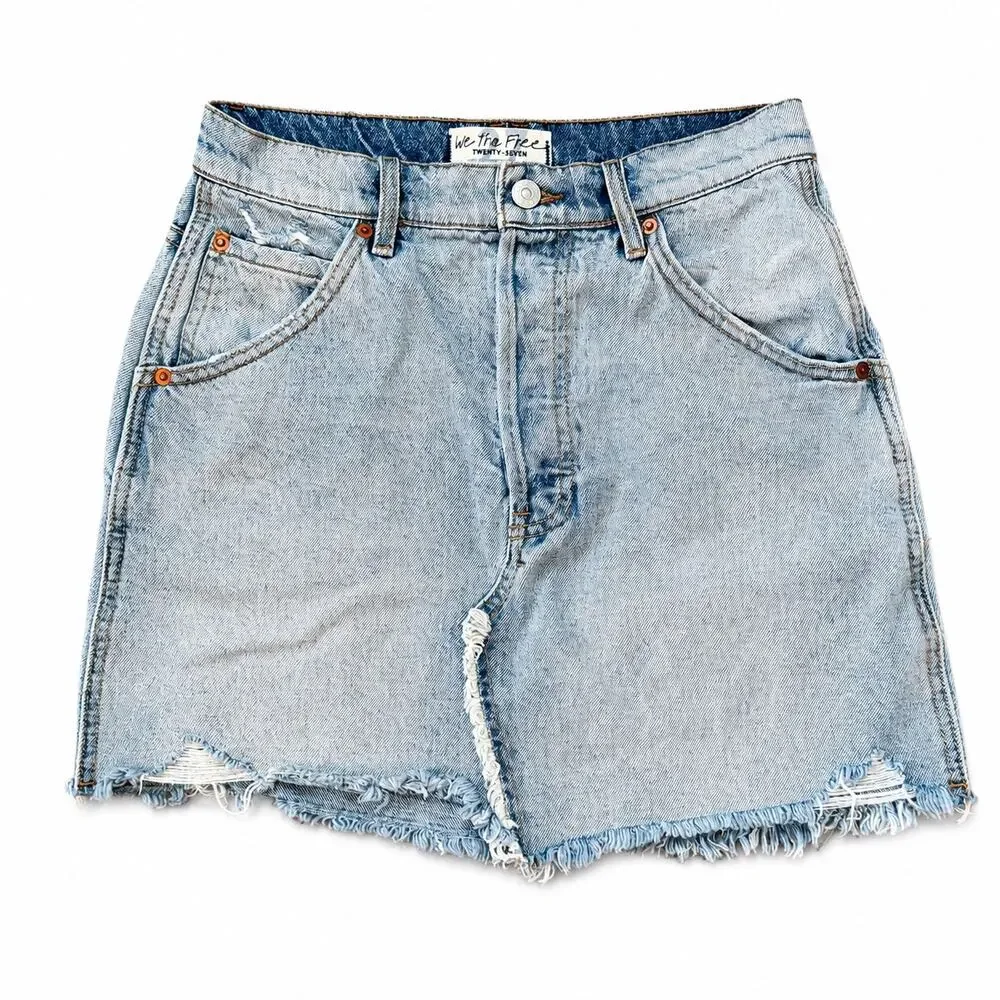 Free People We The Free Brea Cutoff Button Fly Denim Mini Skirt Size 27